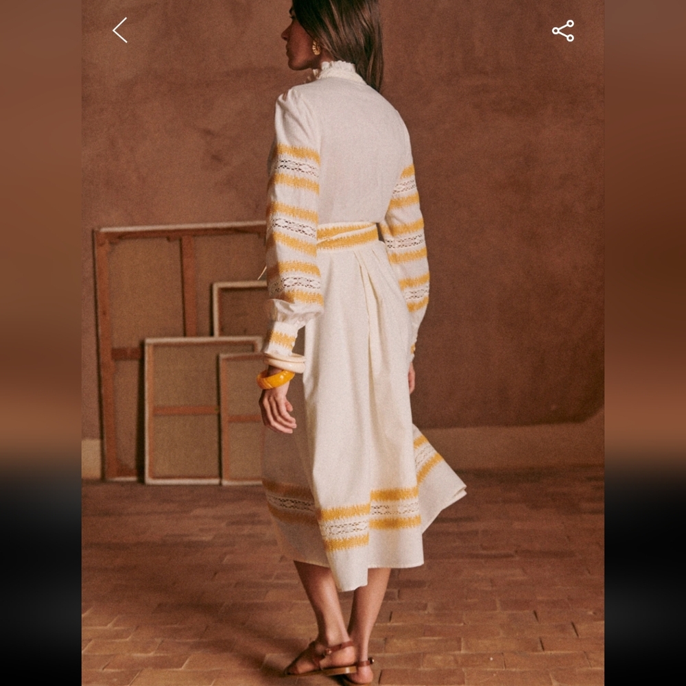 Sezane Elodie Ecru and Yellow Long Sleeve Midi Dress - Picture 2 of 7